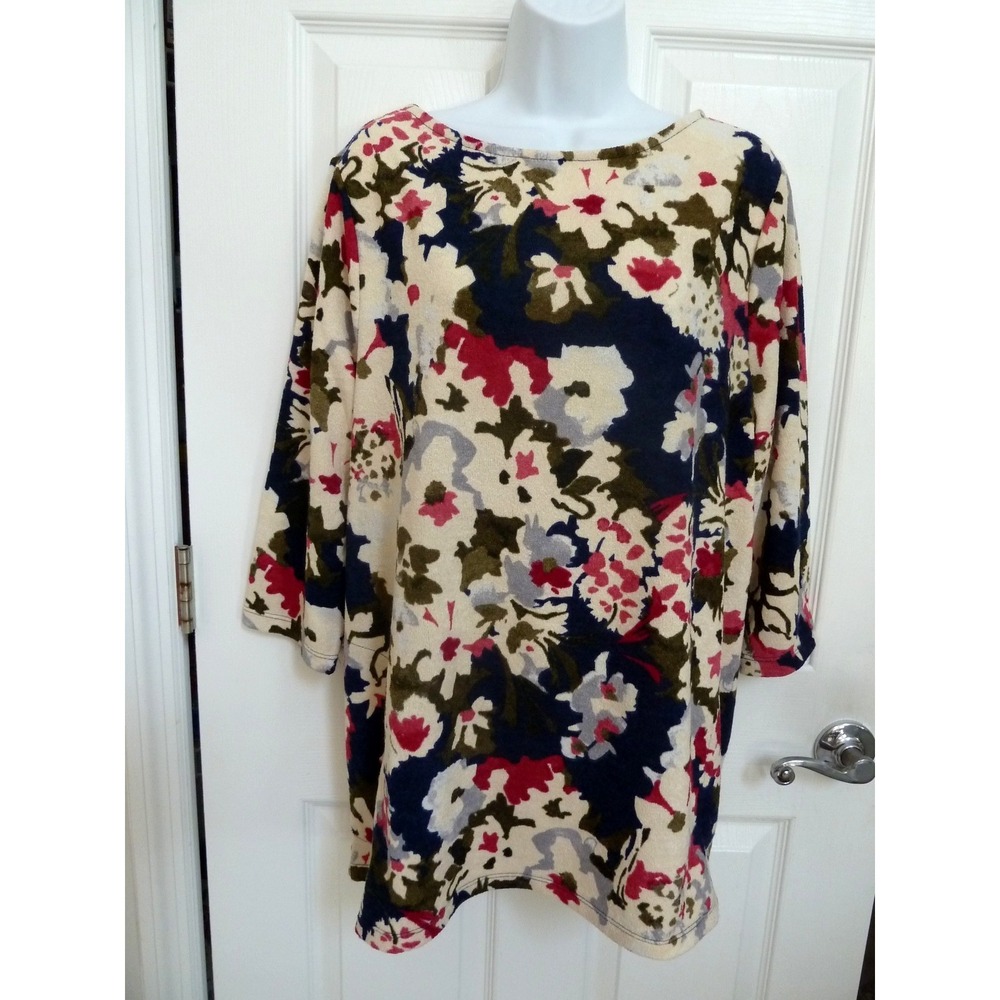 *CHICO'S Sz 3=16/18 XL Colorful Tunic Sweater Pockets Abstract Artsy*